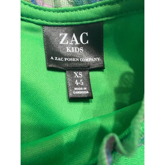 ZAC Kids Floral Dress Ruffle Flower Tiered Green Blue Pink Dress Size XS 4-5 New - Picture 4 of 5